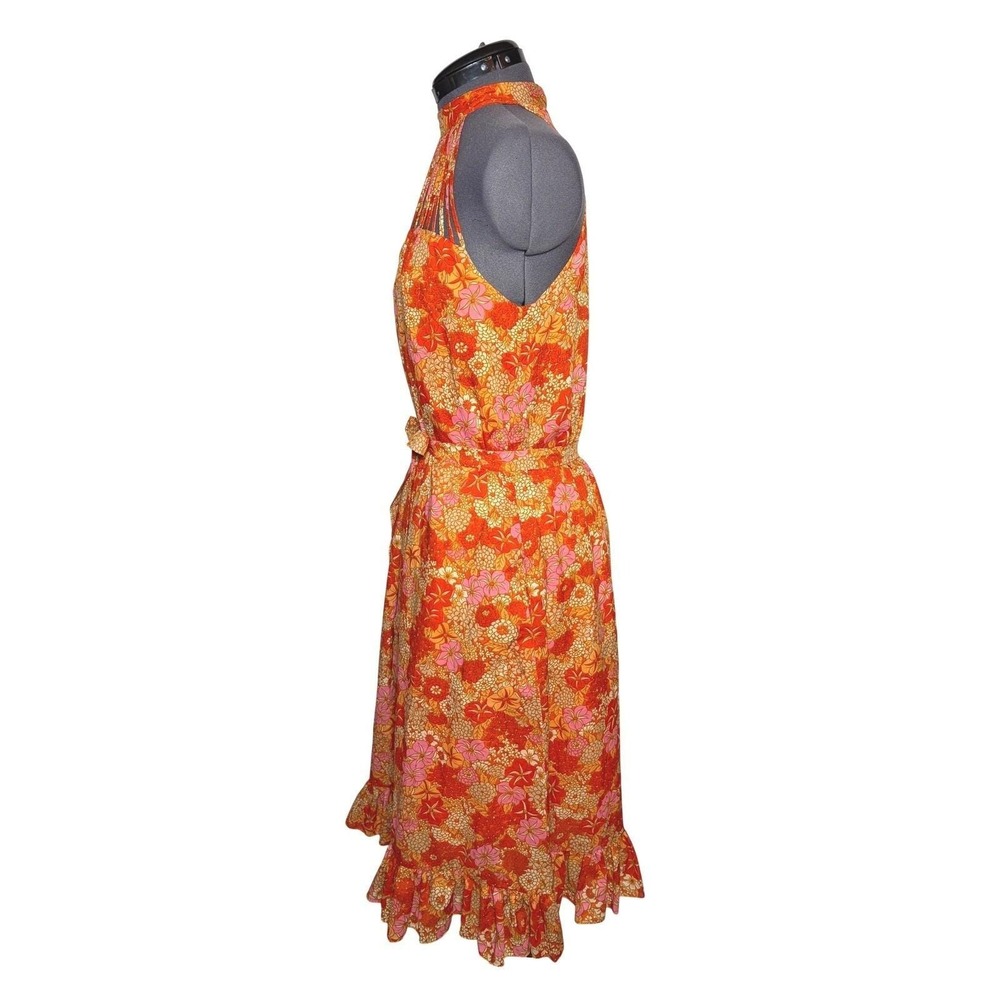 Vtg 60s 70s Floral psychedelic mod Cage Halter‎ Dress Boho 35-36-48 S/M - Picture 14 of 14